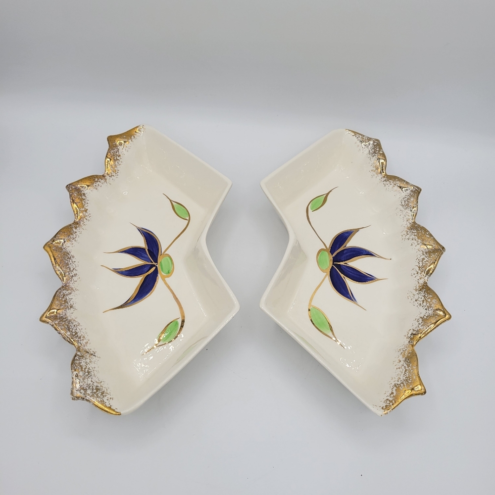 California Pottery Two Lazy Susan Dishes Lotus Flower Vintage Retro home decor